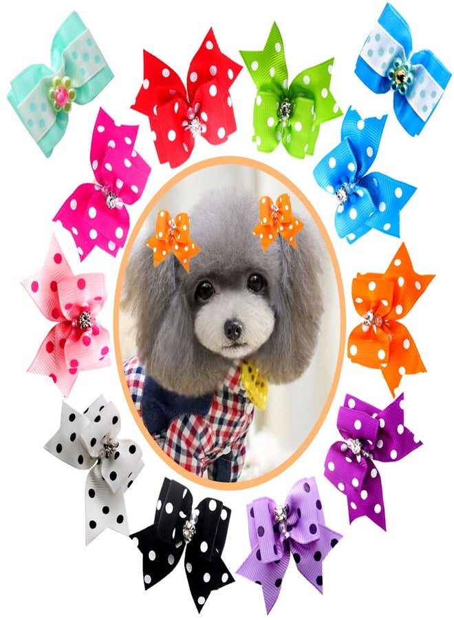 YOY 24 pcs/12 Pairs Adorable Grosgrain Ribbon Pet Dog Hair Bows with Elastic Rubber Bands - Doggy Kitty Topknot Grooming Accessories Set for Long Hair Puppy Cat - Image 4